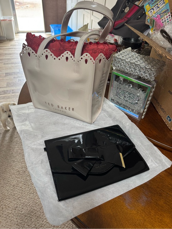 Ted Baker Handbags - Ted Baker white Patent Tote Bag, Double Handles, Black clutch